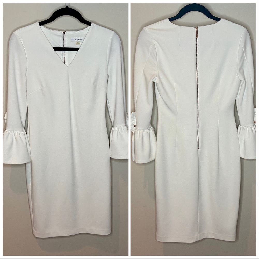 Calvin Klein White V-Neck Rose Gold Detail Dress 4